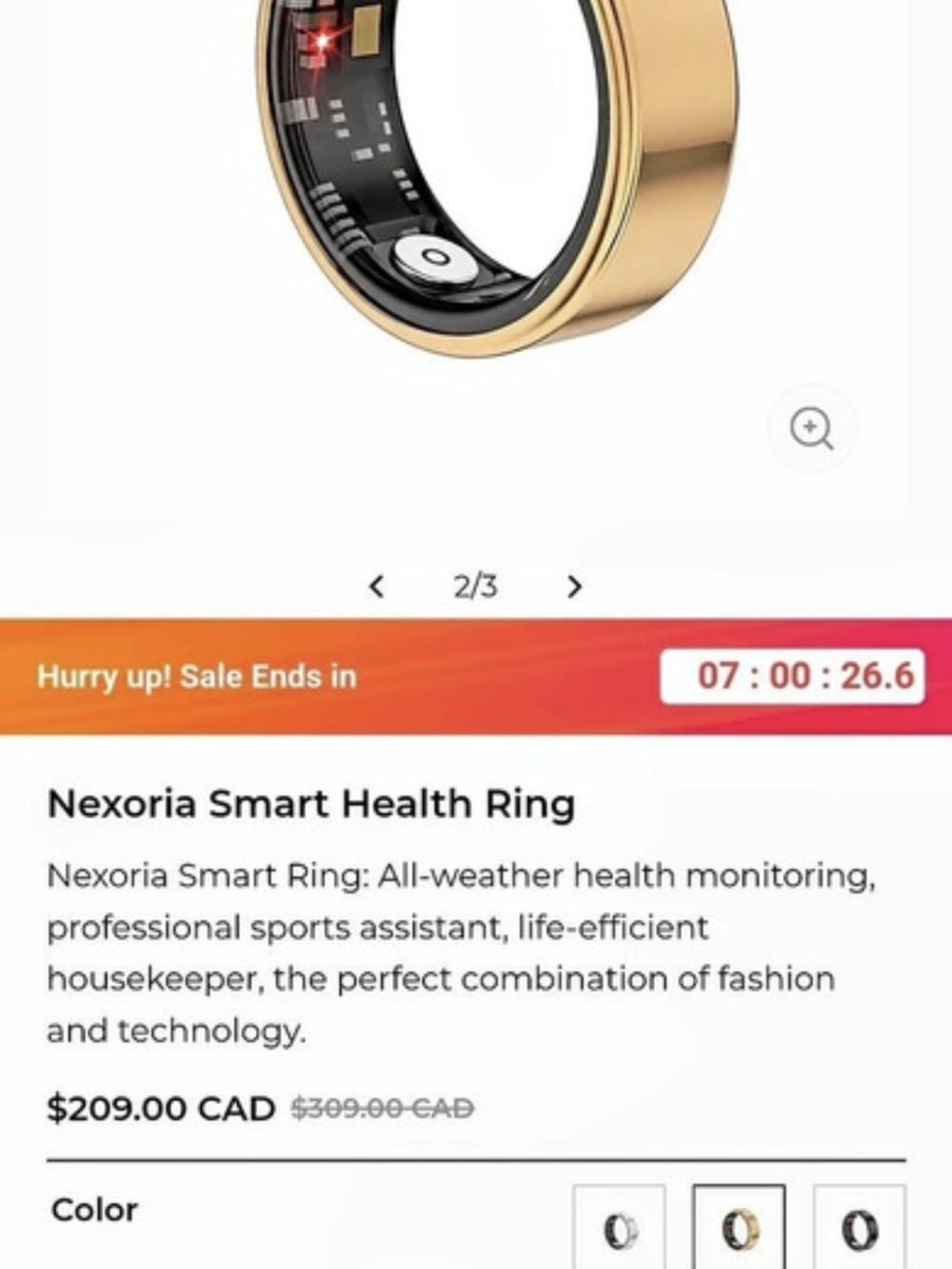 Nexoria Smart Health Ring Gold Smart Ring NWT Size 8